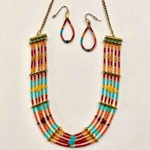 Multi-Color Seed Bead Necklace & Earring Set